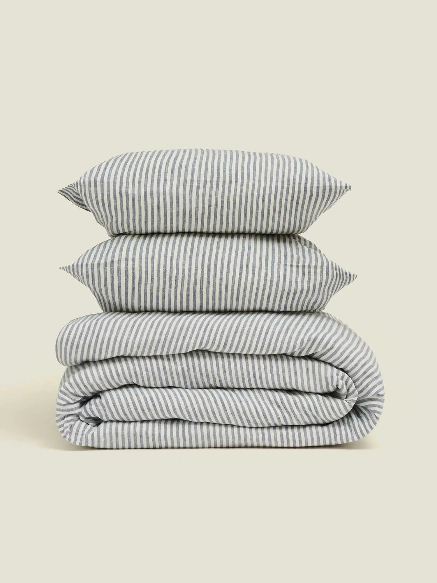 100% Linen Duvet Set in Blue Stripes