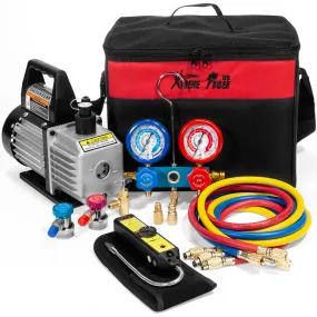 1/3 HP 4 CFM Air Vacuum Pump HVAC A/C Refrigerant Kit with AC Manifold Gauge Set and Leak Detector