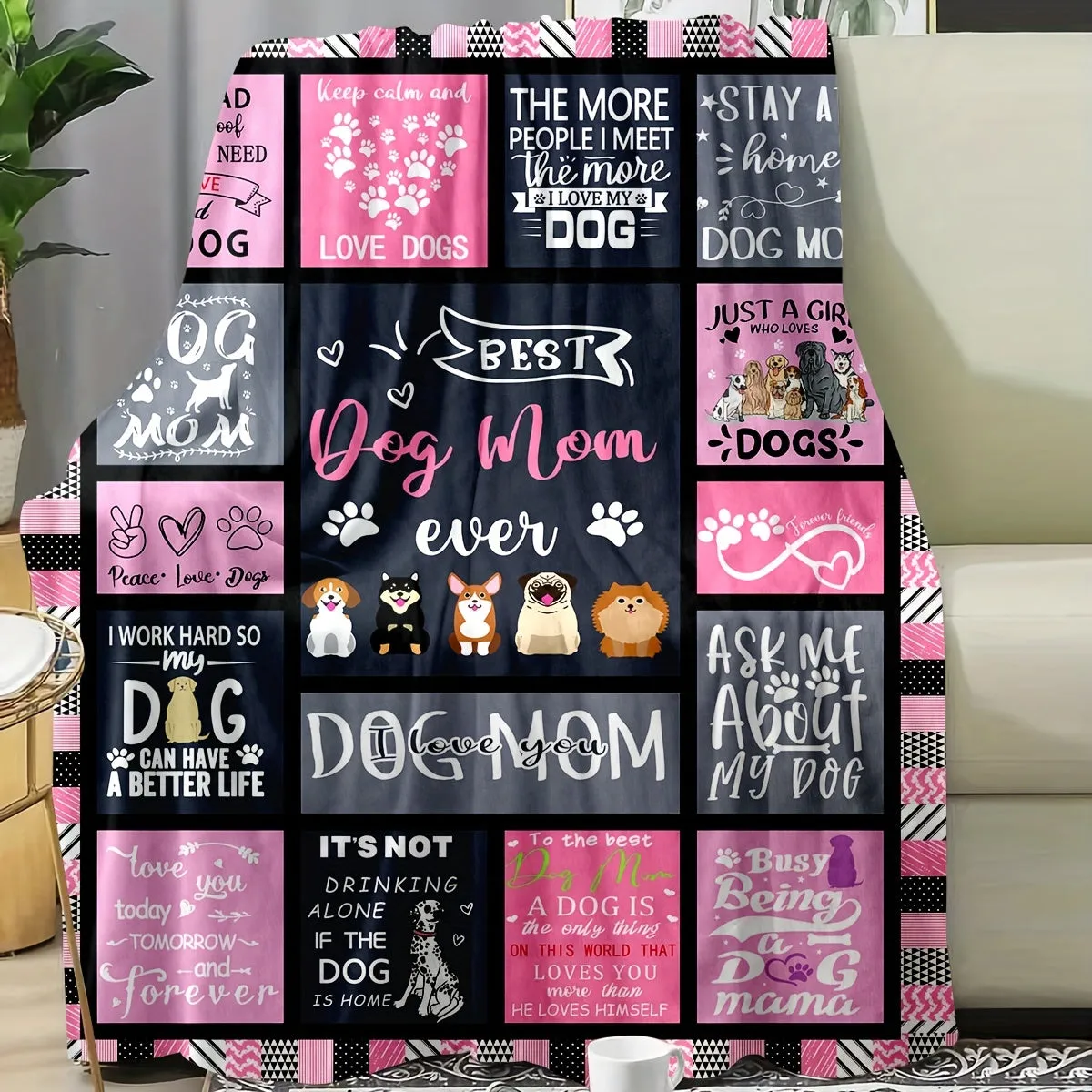 1pc Cozy Flannel Dog Mom Gift Blanket - Soft Fleece Throw for Women Dog Lovers - Funny Humorous Present for Dog Moms - Best Unique Gift Idea for Dog Owners - Perfect for Snuggling Up with Furry Friends