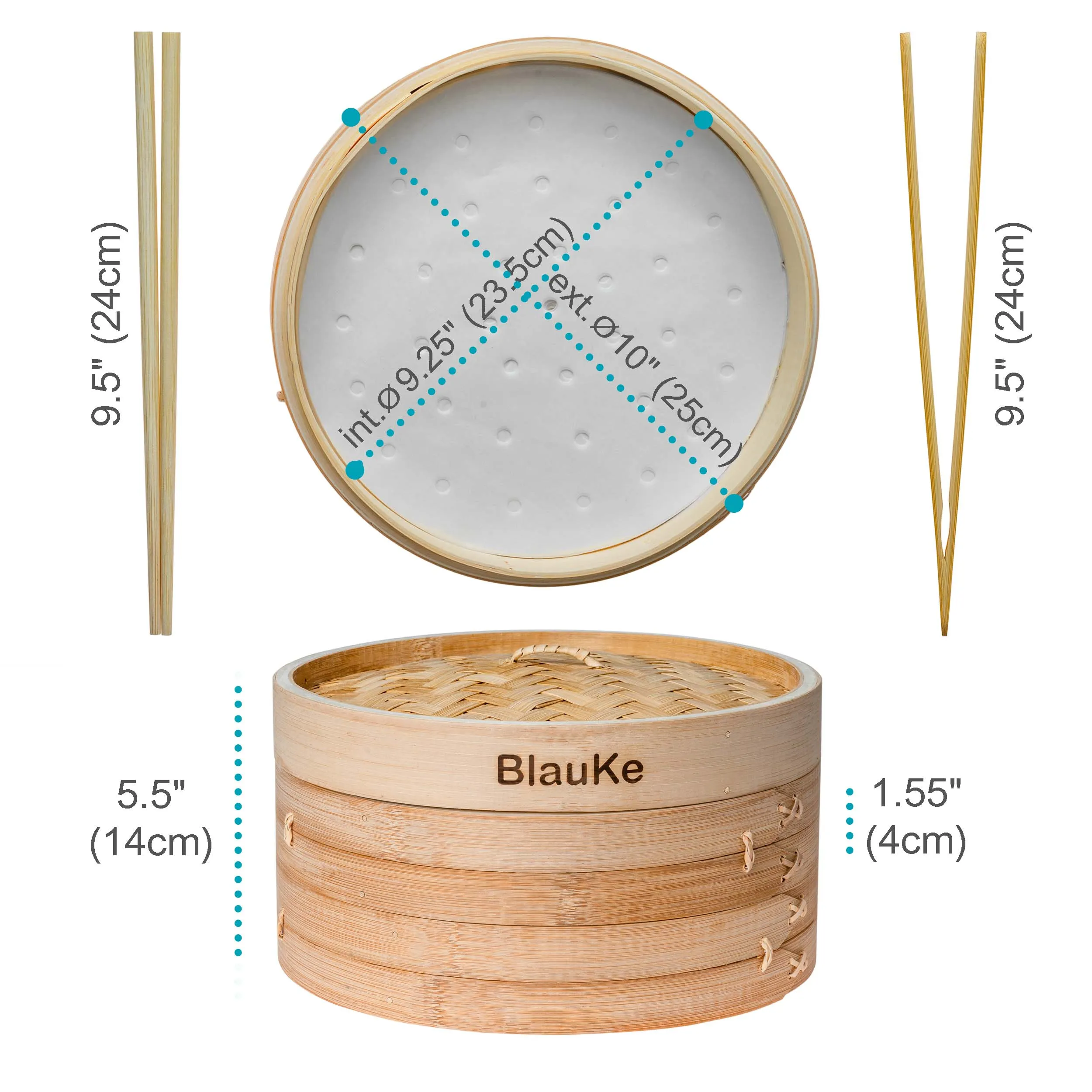 2-Tier Bamboo Steamer for Cooking Dumplings, Vegetables, Meat, Fish,