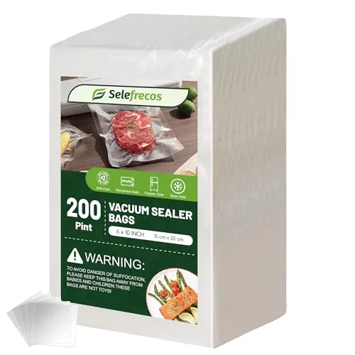 200 Pint Vacuum Sealer Bags, BPA Free 6 x 10 Inch Vacuum Seal Bags for Food Saver, Seal a Meal, Weston. Heavy Duty Commercial Grade Vacuum Food Storage Bags for Sous Vide Freezer Vac Storage Meal Prep