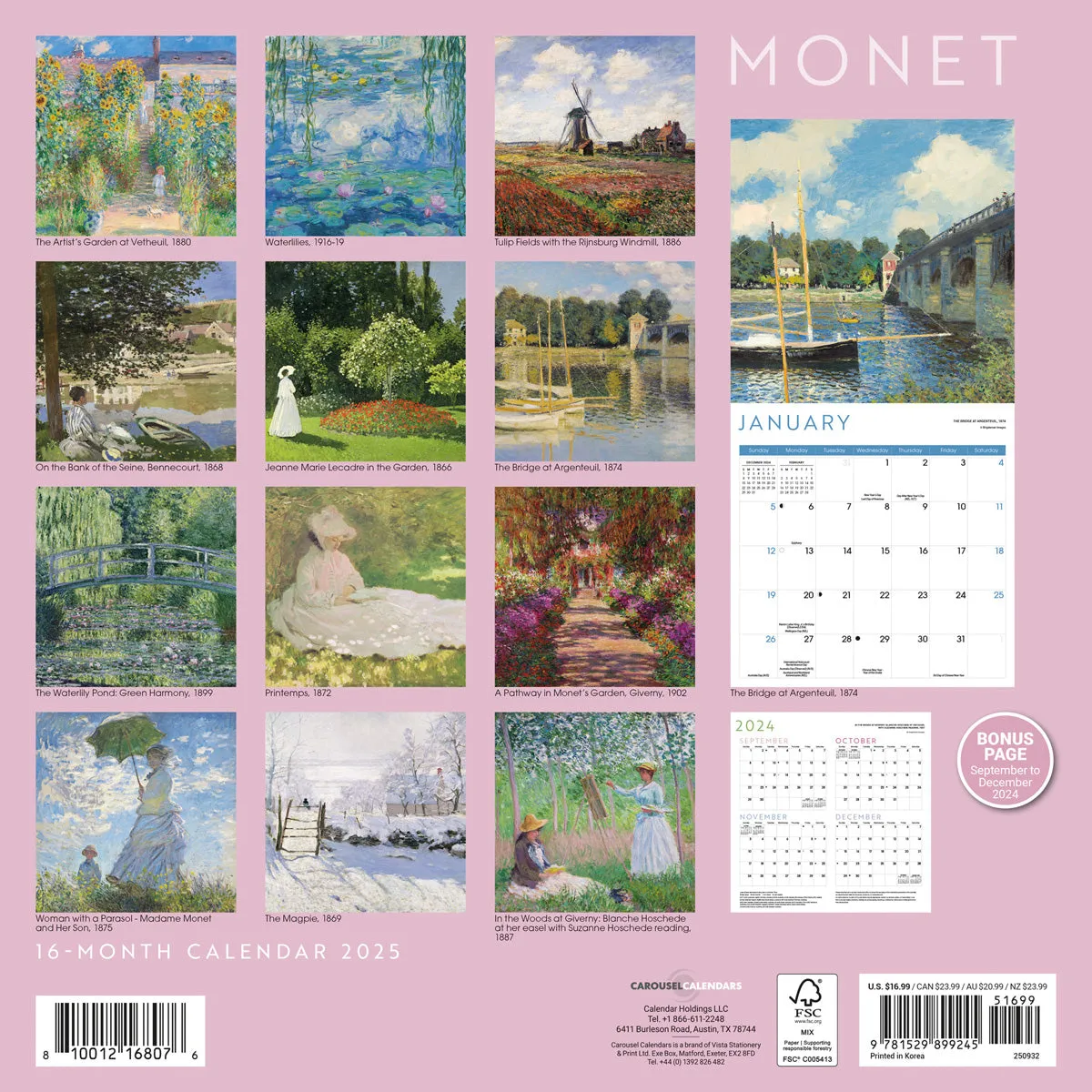 2025 Monet Wall Calendar