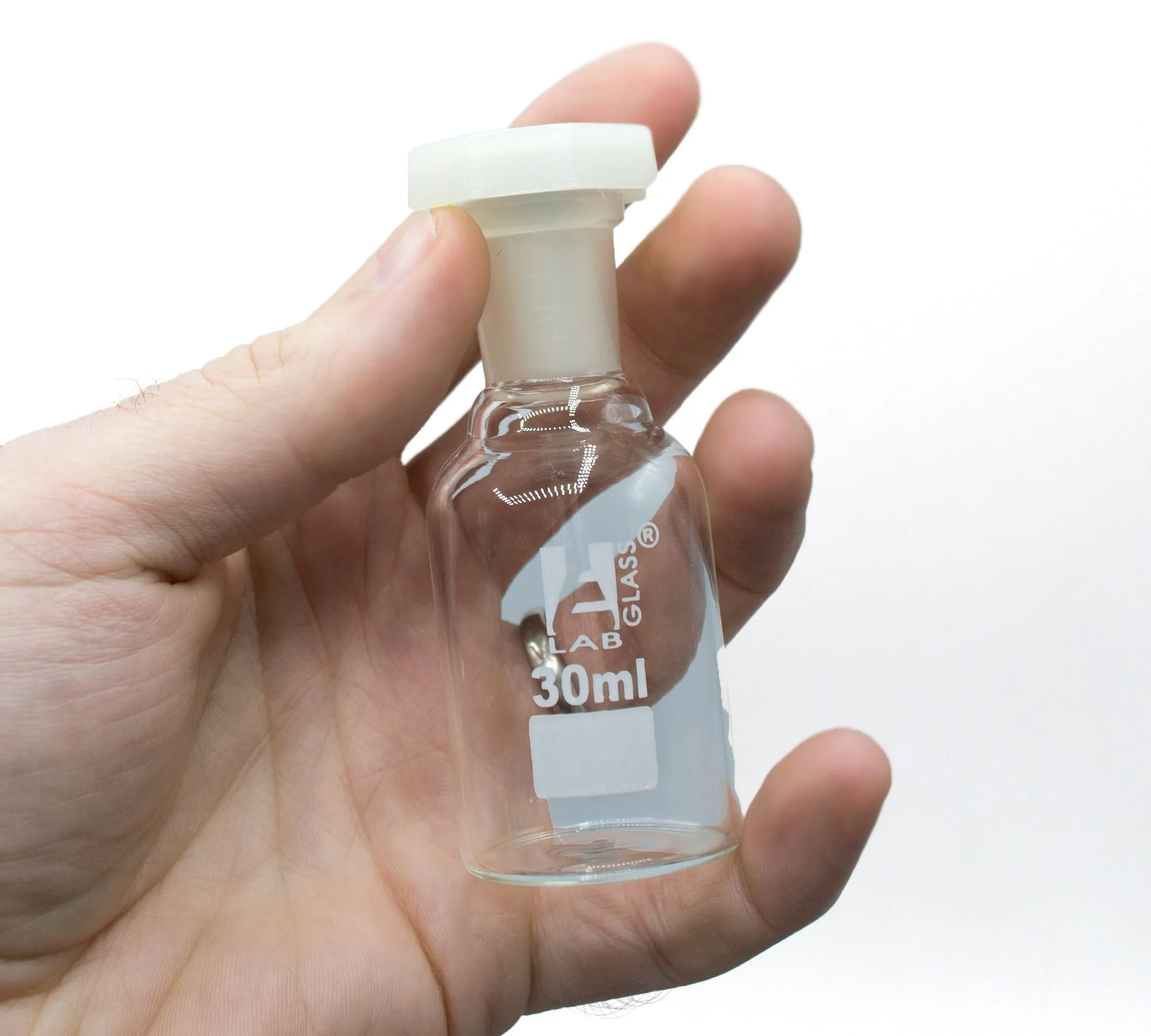 30mL (1oz) Glass Reagent Bottle with Acid Proof Polypropylene Stopper, Borosilicate 3.3 Glass - Eisco Labs