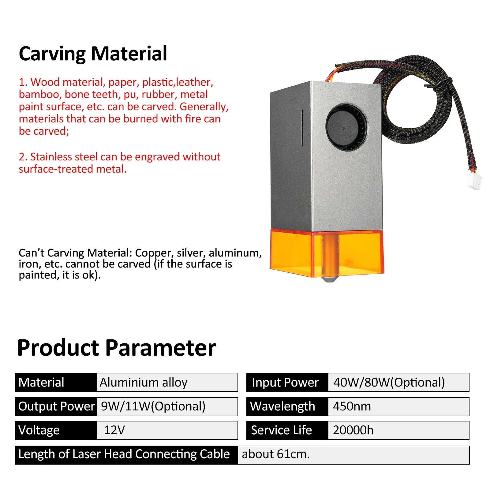 40W/80W Laser Engraving Module Laser Head Module Laser Module Built-in Air Pump with Air Auxiliary Function For woodworking