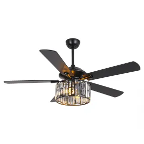 52" Dicken Modern Downrod Mount Reversible Crystal Ceiling Fan with Lighting and Remote Control