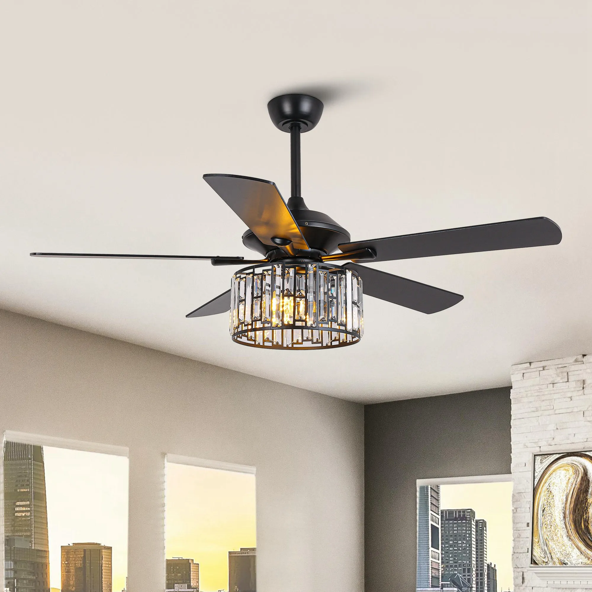 52" Dicken Modern Downrod Mount Reversible Crystal Ceiling Fan with Lighting and Remote Control