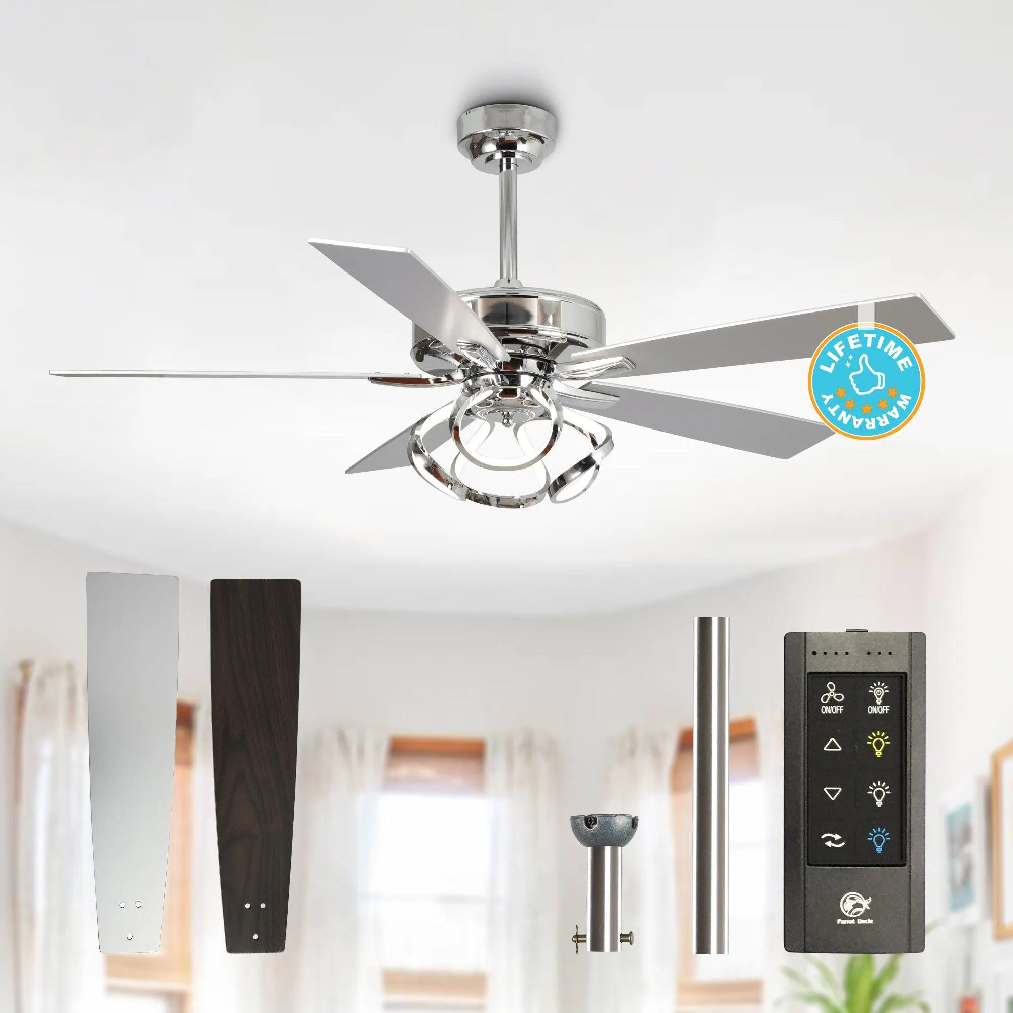 52" Zelda Modern DC Motor Downrod Mount Reversible Ceiling Fan with Lighting and Remote Control