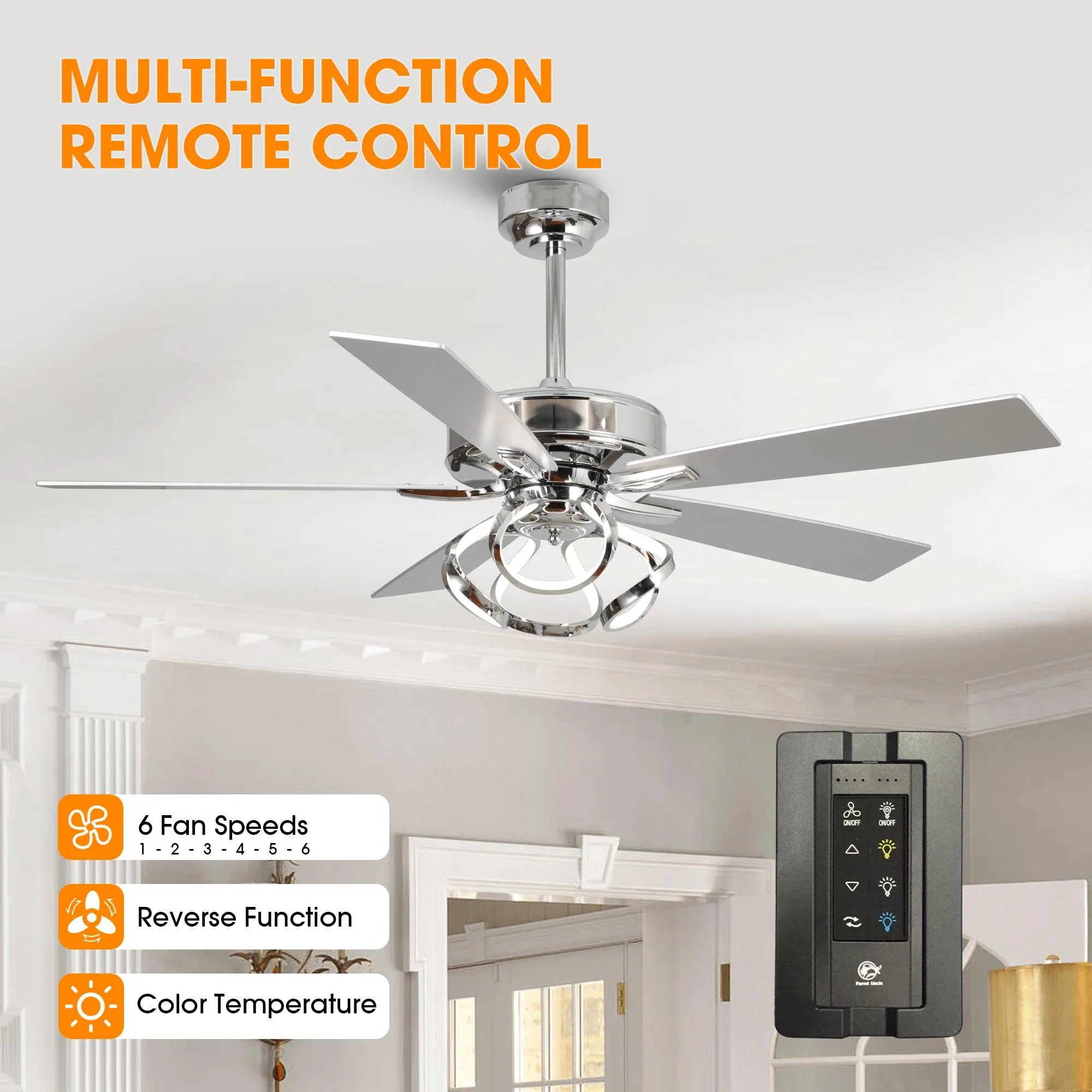 52" Zelda Modern DC Motor Downrod Mount Reversible Ceiling Fan with Lighting and Remote Control