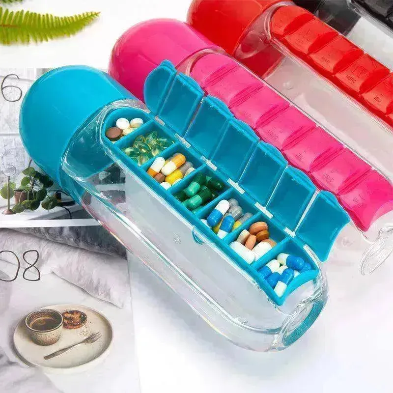 7-Day Pillbox Water Bottle Travel Organizer