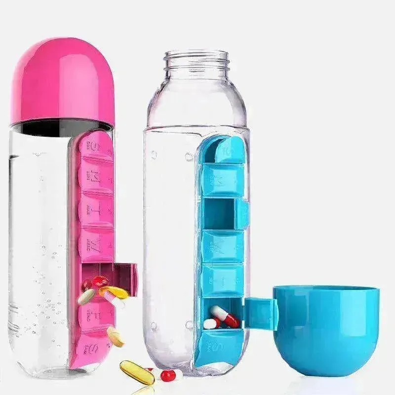 7-Day Pillbox Water Bottle Travel Organizer