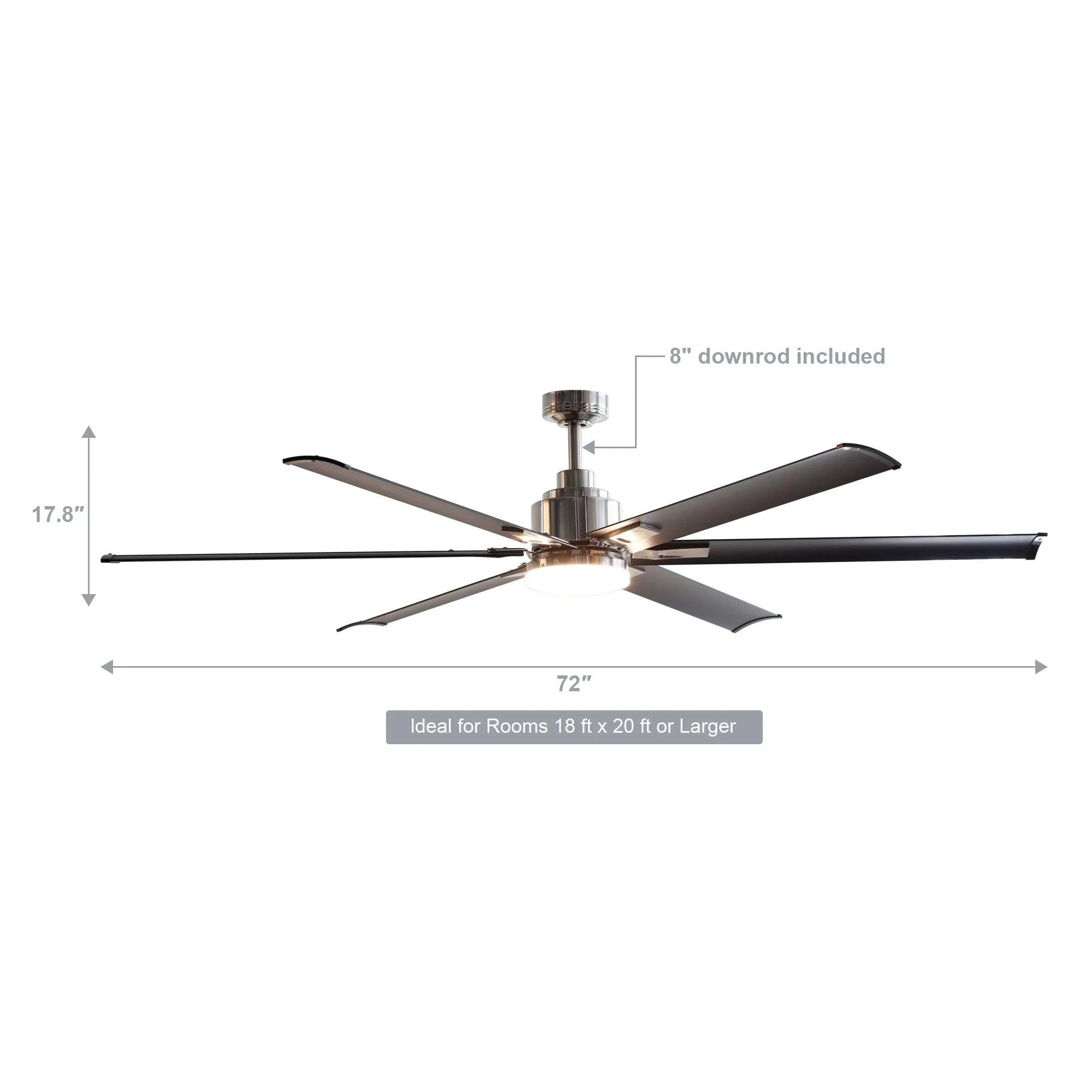 72" Bankston Modern DC Motor Downrod Mount Reversible Ceiling Fan with Lighting and Remote Control