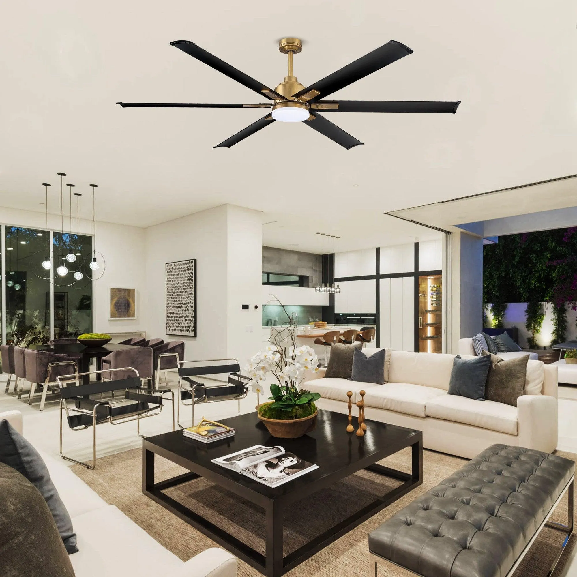 72" Bankston Modern DC Motor Downrod Mount Reversible Ceiling Fan with Lighting and Remote Control