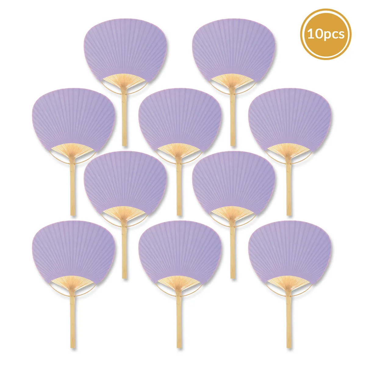 9" Lavender Paddle Paper Hand Fans for Weddings (10 Pack)