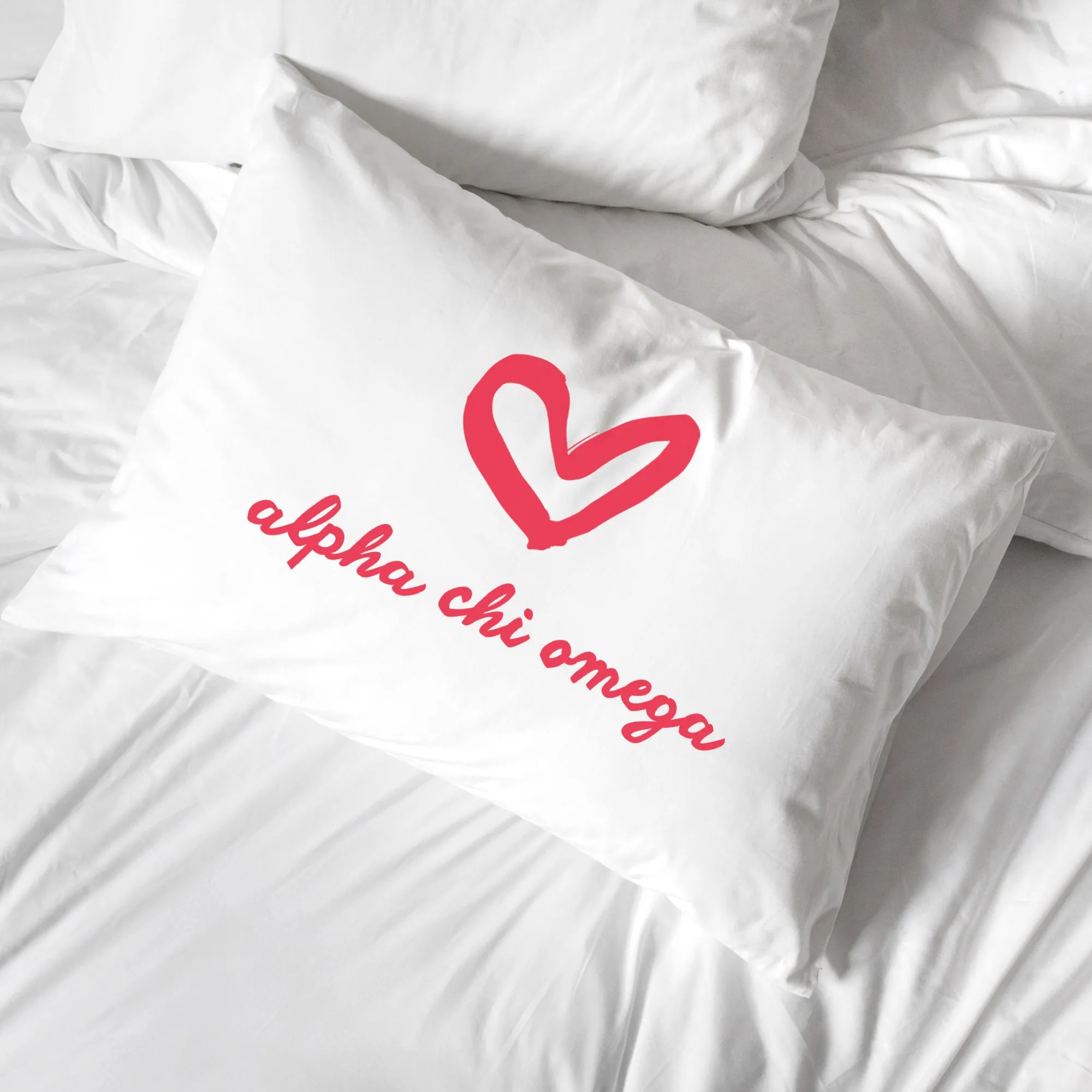 Alpha Chi Omega Sorority Name with Heart Design on Printed Pillowcase