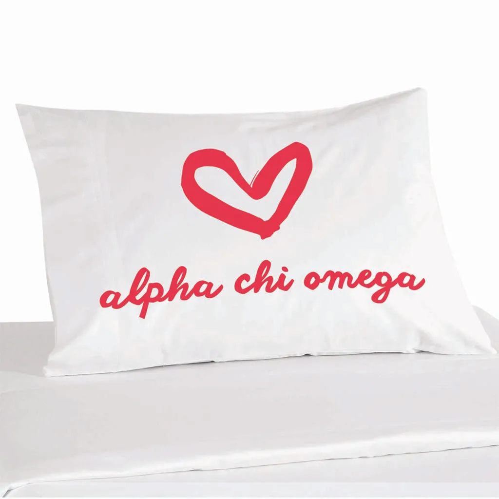 Alpha Chi Omega Sorority Name with Heart Design on Printed Pillowcase