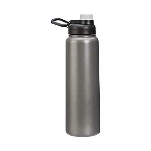 Amazon Basics Stainless Steel Insulated Water Bottle With Spout Lid, 30 ounce, Large Size, Gray