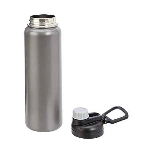 Amazon Basics Stainless Steel Insulated Water Bottle With Spout Lid, 30 ounce, Large Size, Gray