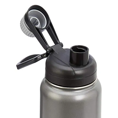 Amazon Basics Stainless Steel Insulated Water Bottle With Spout Lid, 30 ounce, Large Size, Gray