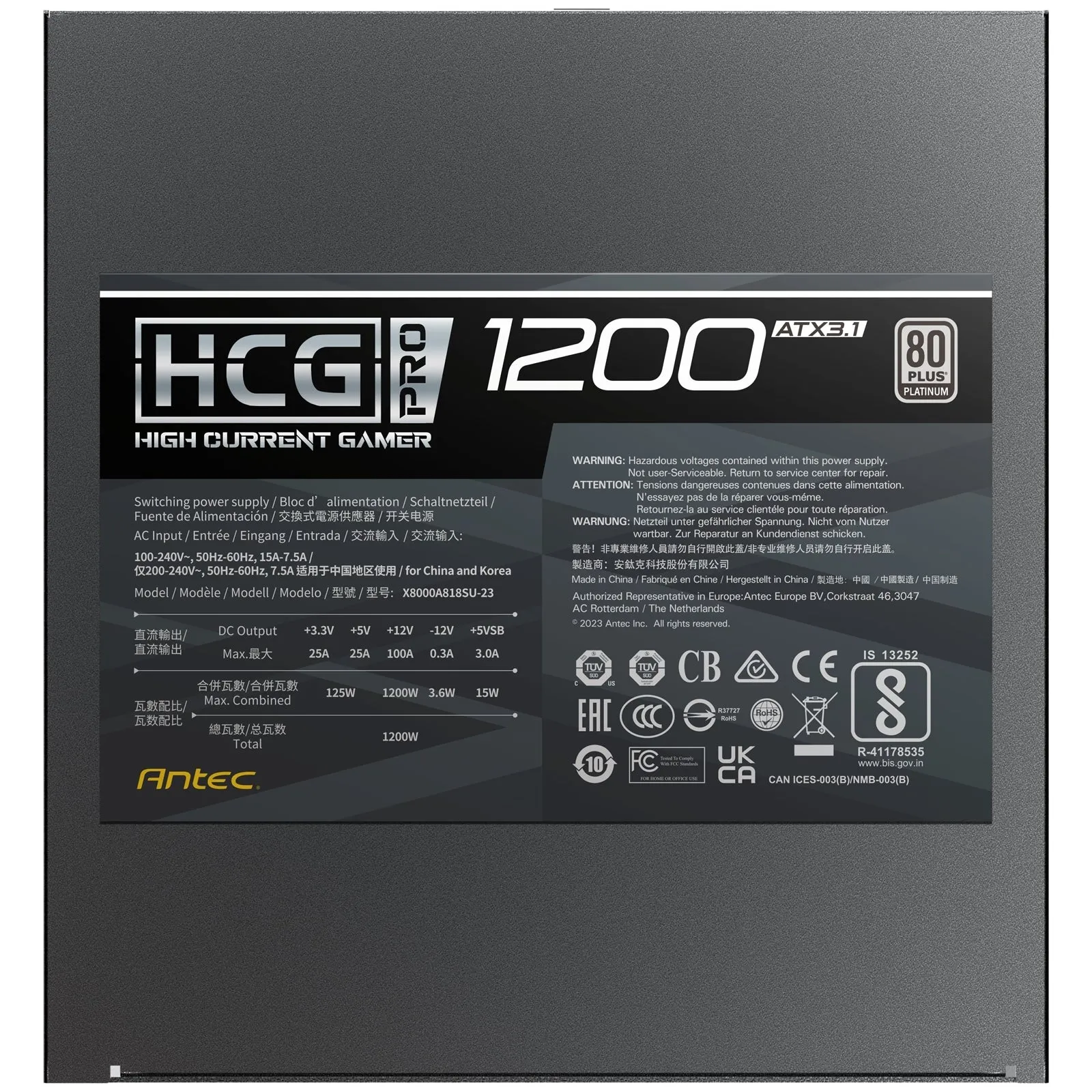 Antec HCG1200 PRO Platinum ATX 3.1 Power Supply - 1200W, Fully Modular, 80 PLUS Platinum Certified, Silent Fan, High-Performance Gaming PSU