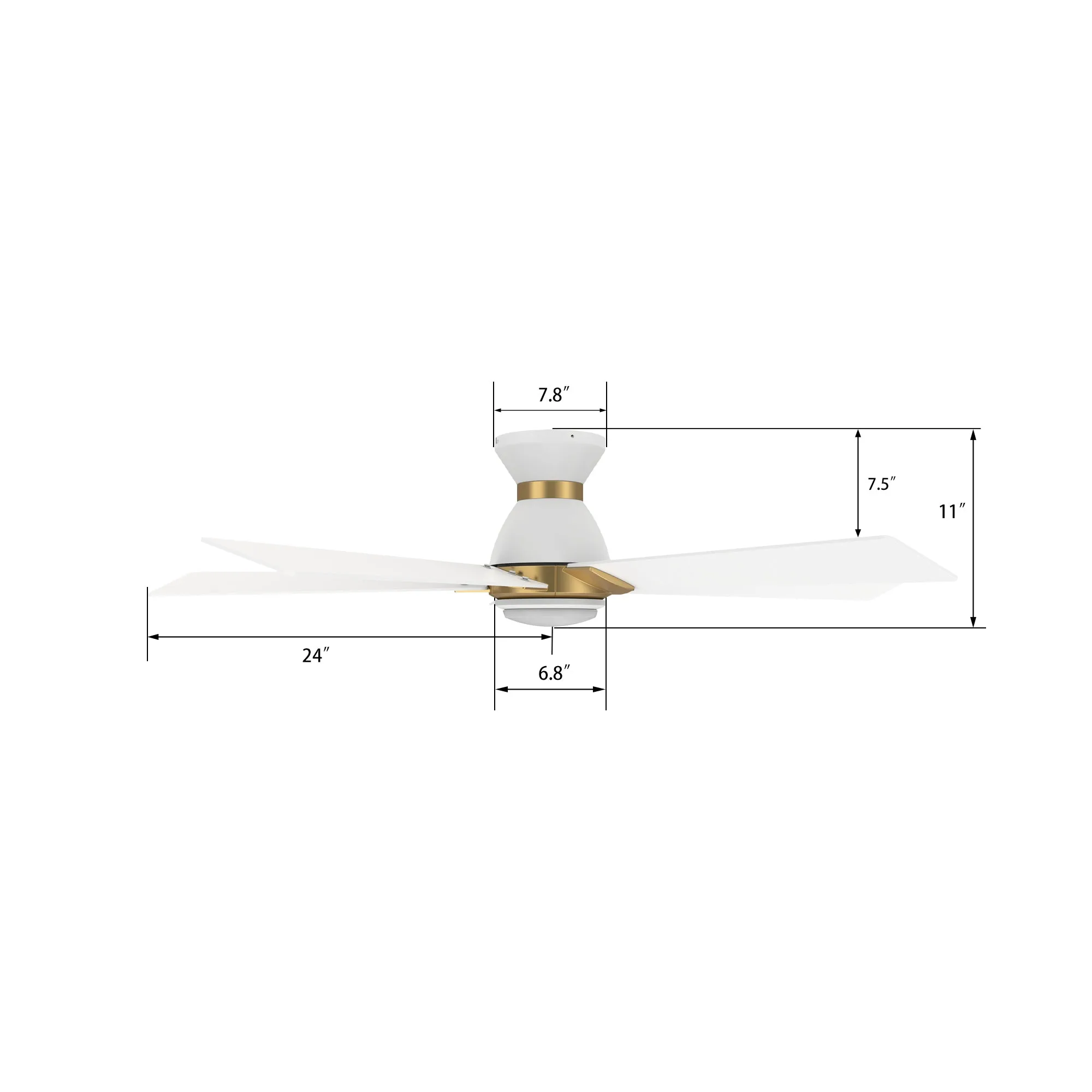 ASCENDER 48 inch 5-Blade Flush Mount Smart Ceiling Fan with LED Light & Remote Control - White/White (Gold Details)