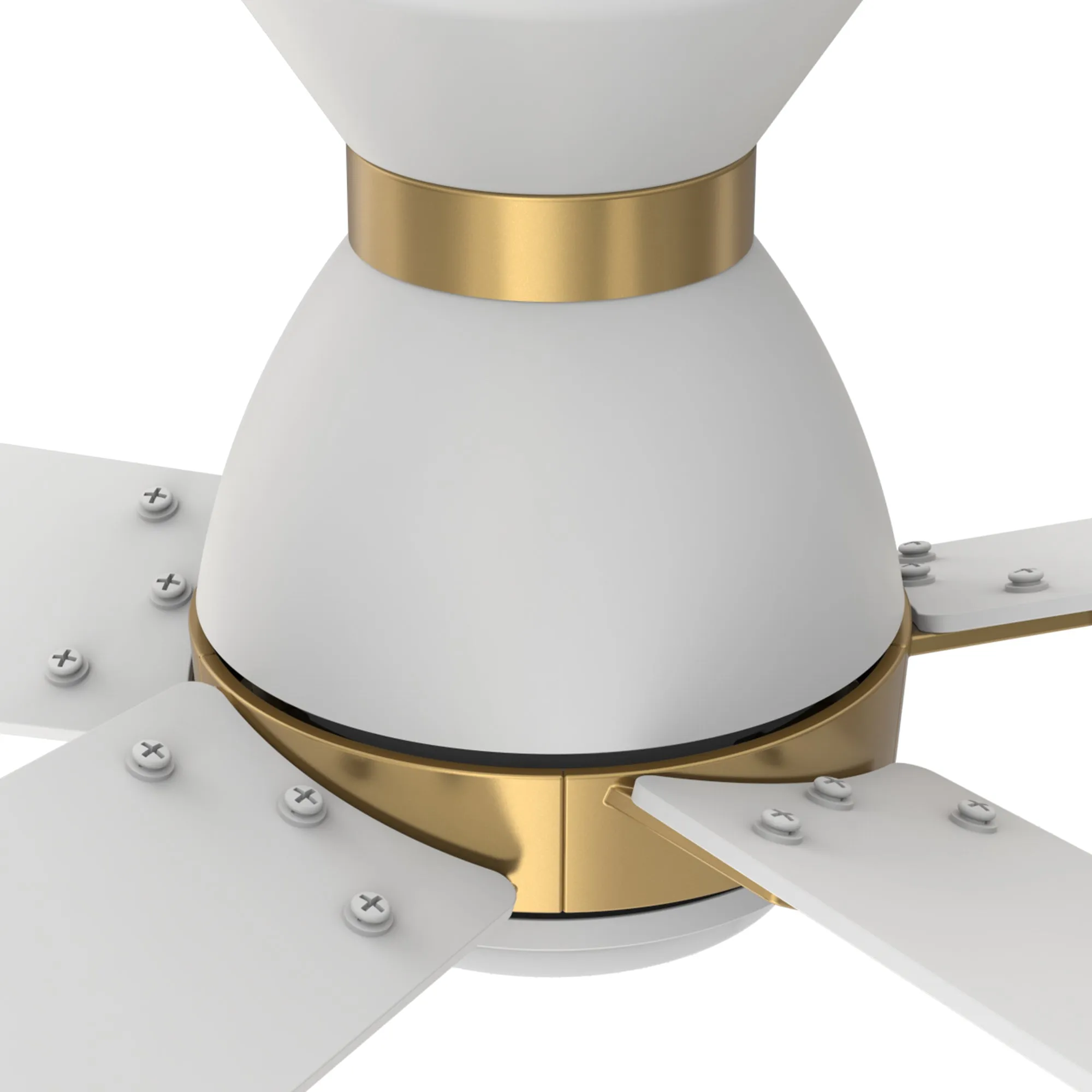 ASCENDER 48 inch 5-Blade Flush Mount Smart Ceiling Fan with LED Light & Remote Control - White/White (Gold Details)