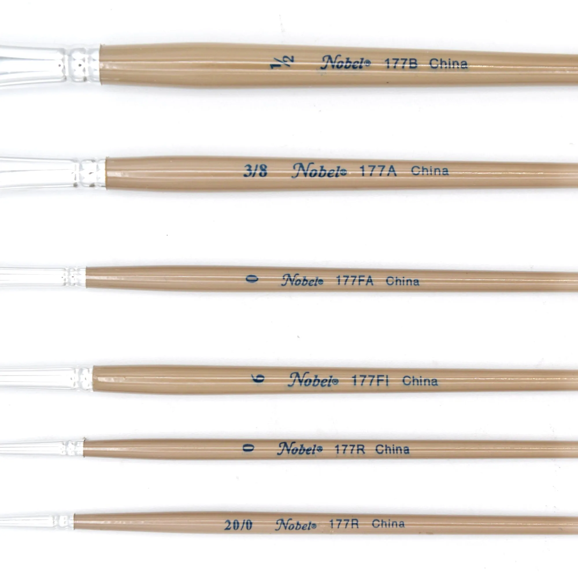 Assorted golden synthetic brushes, set of 6