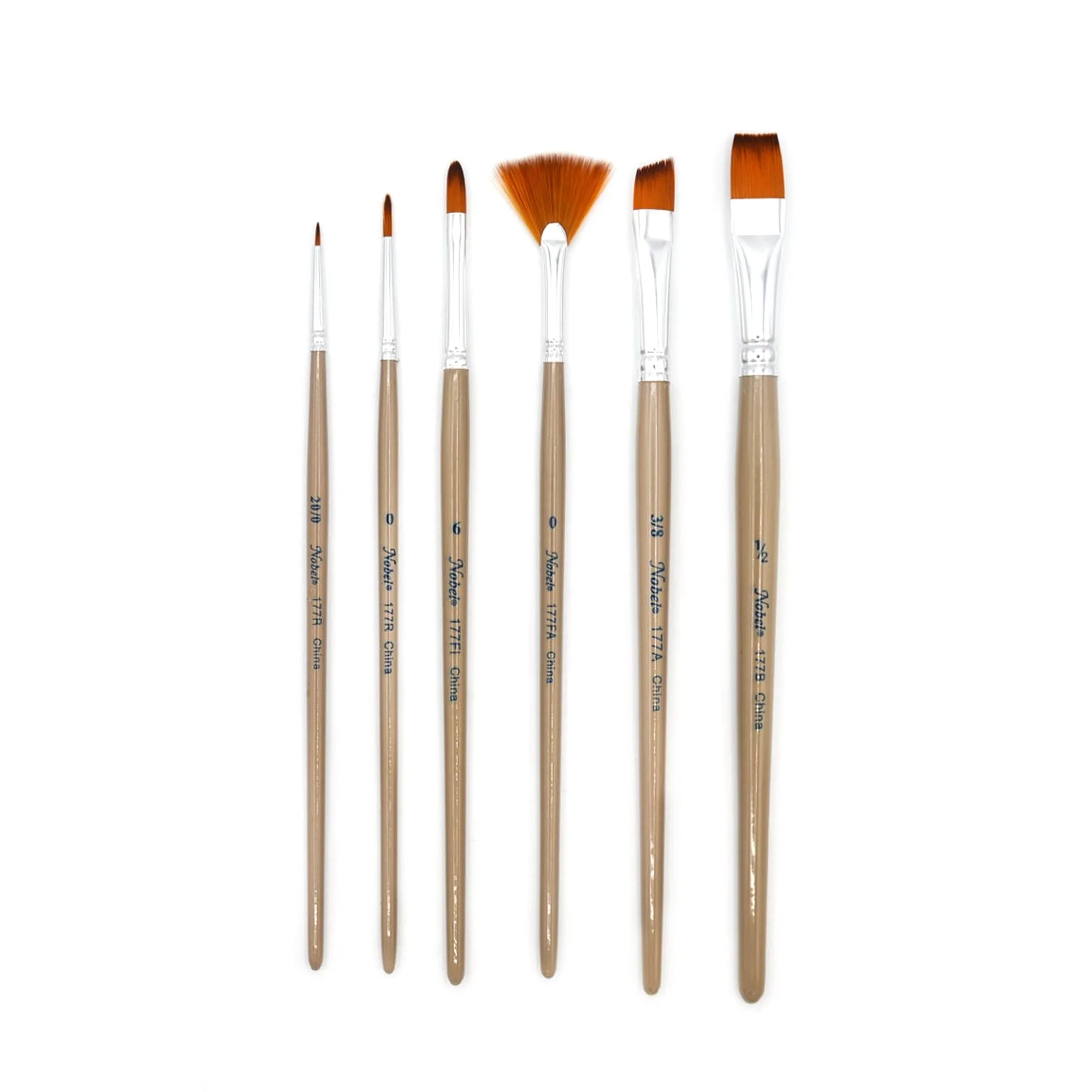 Assorted golden synthetic brushes, set of 6