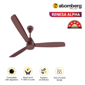 Atomberg Renesa Alpha 5 Star BEE Rated 1200 mm BLDC Motor with Remote 3 Blade Ceiling Fan Brown