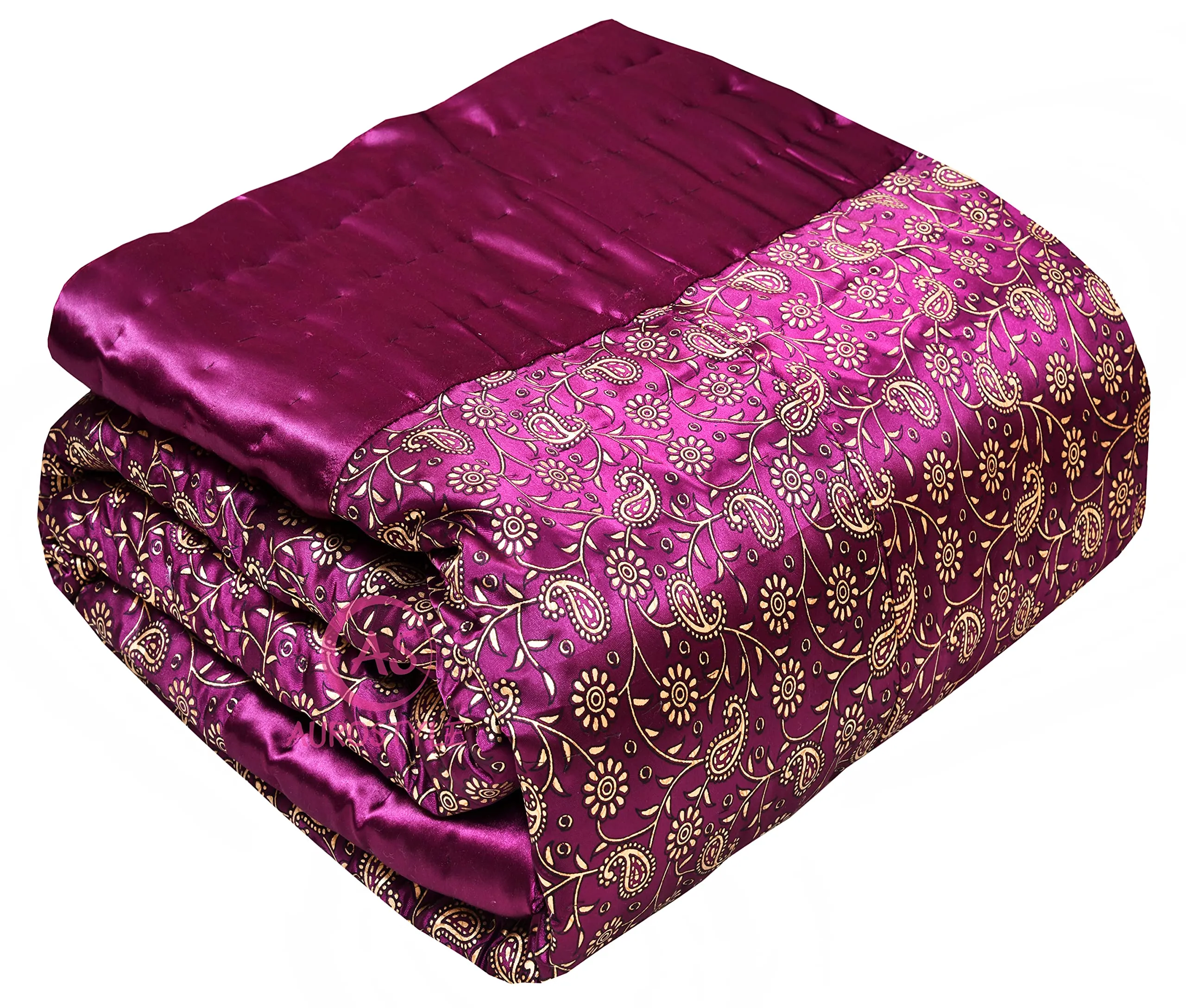 AUROSTYLE Cotton Filled Light Weight Silk Jaipuri AC Quilt/Razai Over All Over Printed with Gold Print Jaipuri Quilts/Razai (Light Pink Jaal Print, Single Bed)