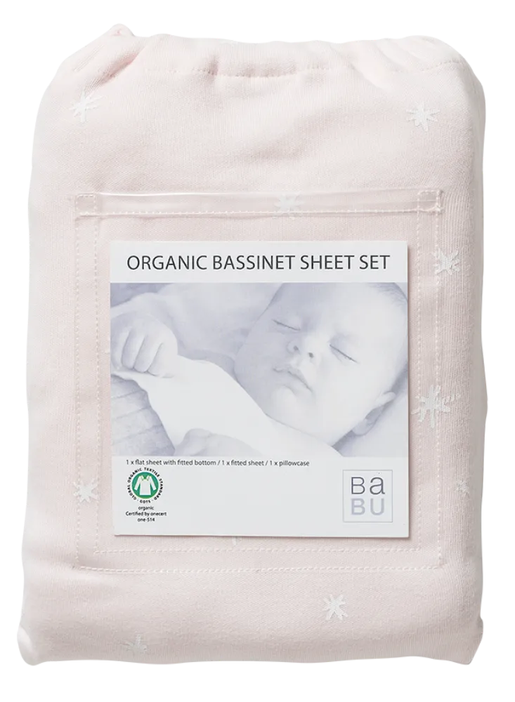 Babu Organic Bassinet Sheet Set Shell Pink Star