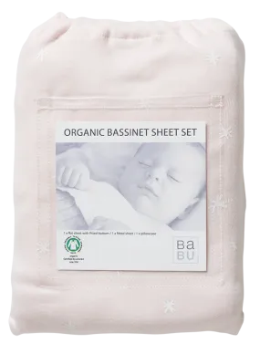 Babu Organic Bassinet Sheet Set Shell Pink Star