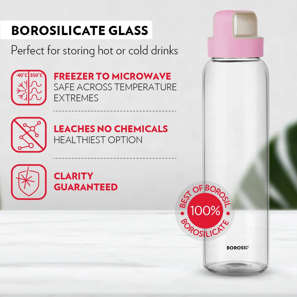 Borosil Crysto Glass Bottle w Pink Lid