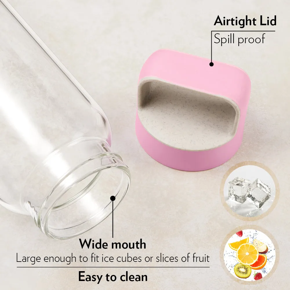 Borosil Crysto Glass Bottle w Pink Lid