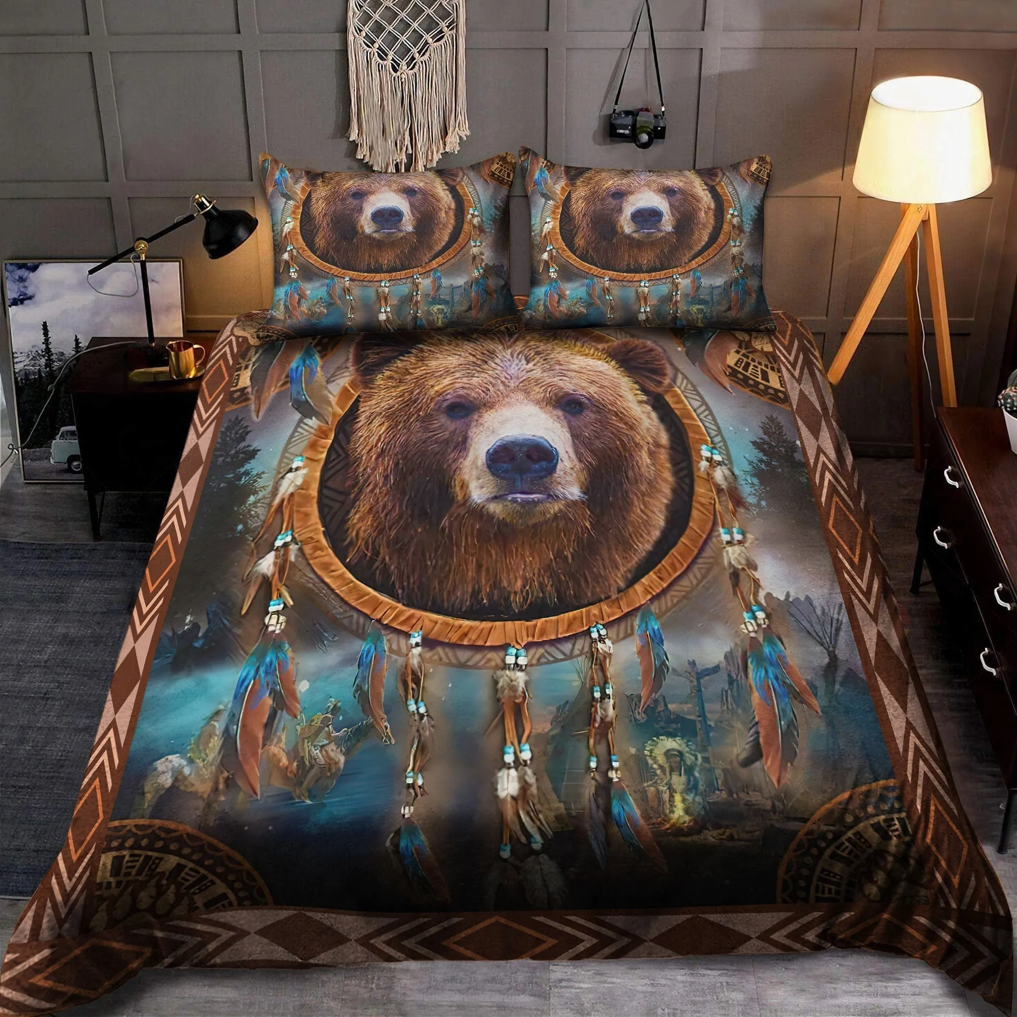 Brown Bear Dreamcatcher Native American Bedding Set WCS