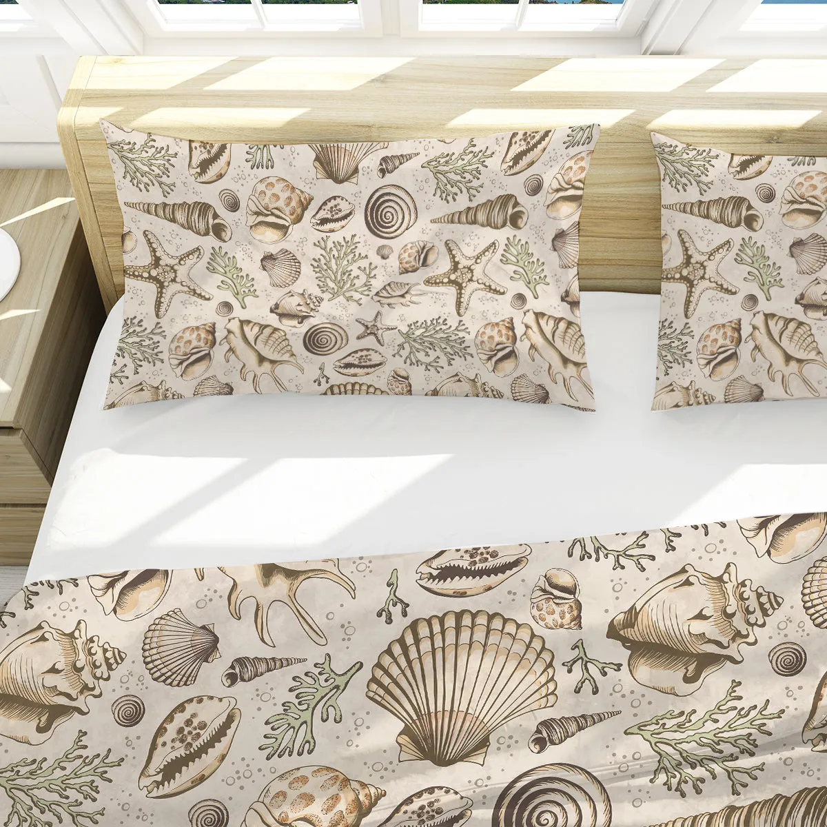 Brown Seashells Reversible Bedcover Set