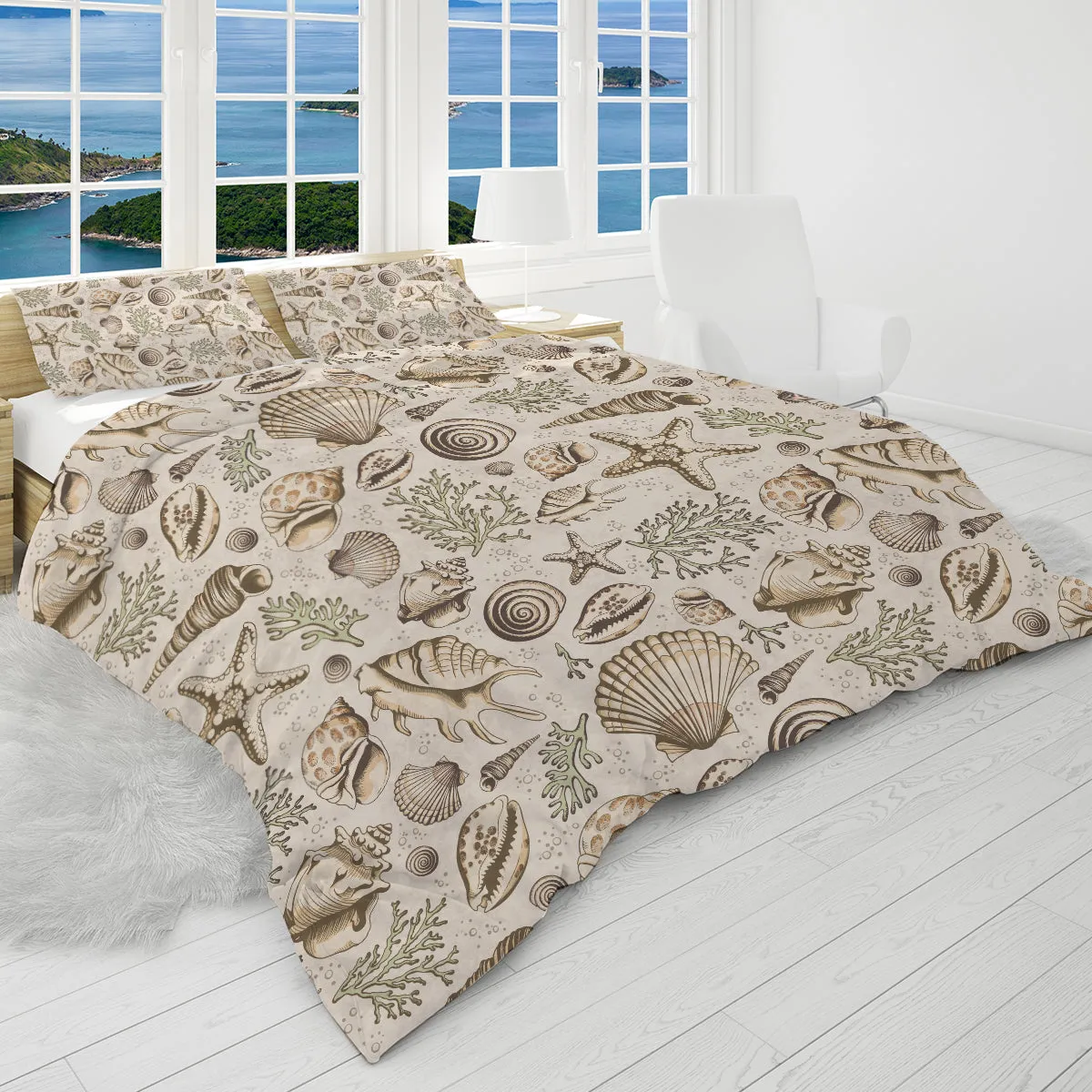 Brown Seashells Reversible Bedcover Set