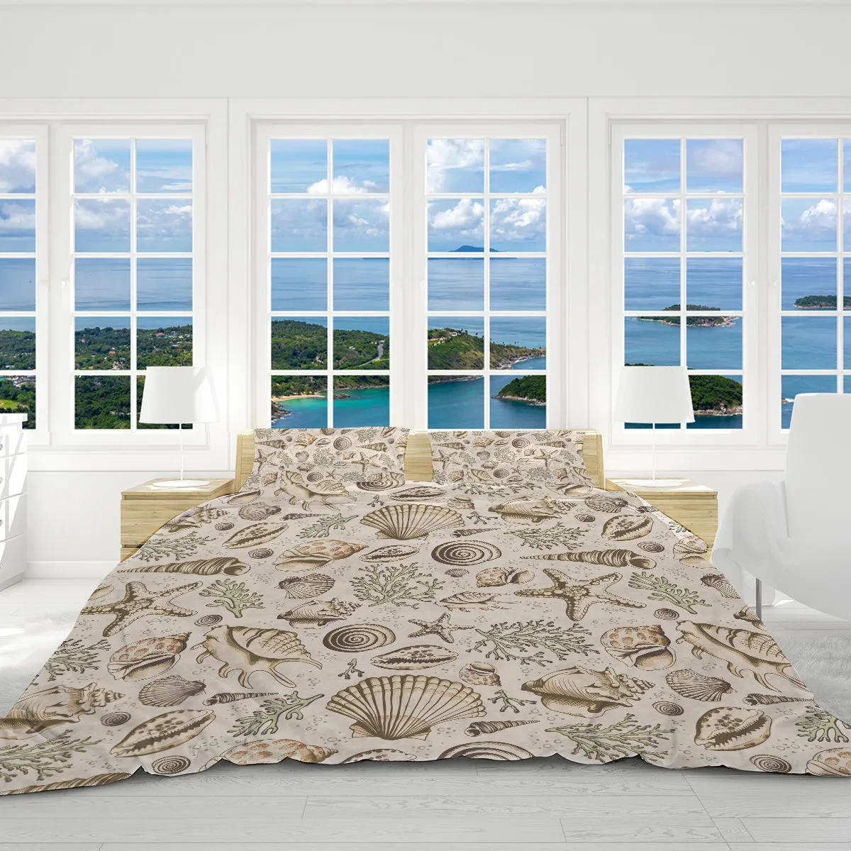 Brown Seashells Reversible Bedcover Set