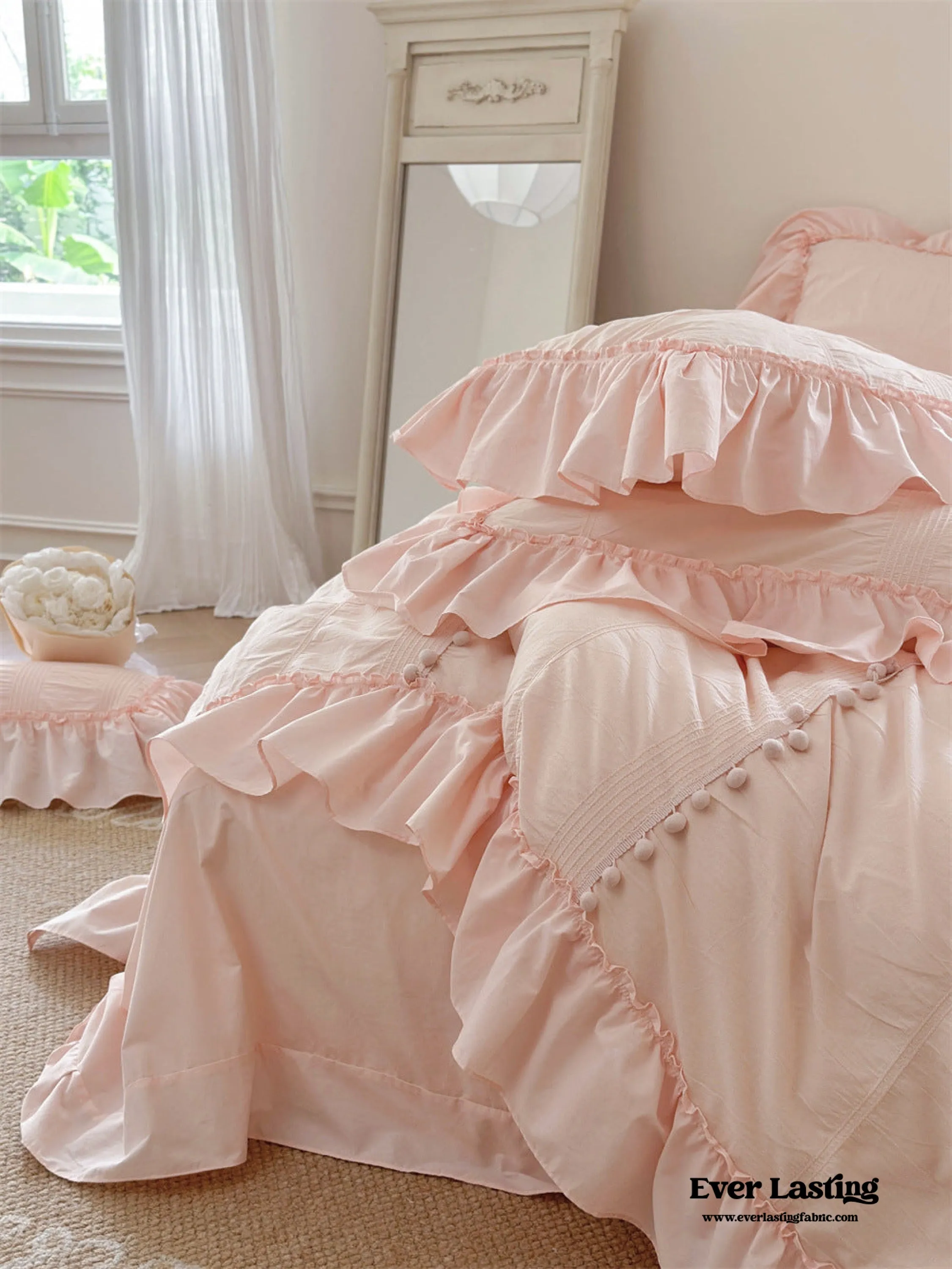 Bubble Washed Cotton Ruffle Bedding Set / Pink