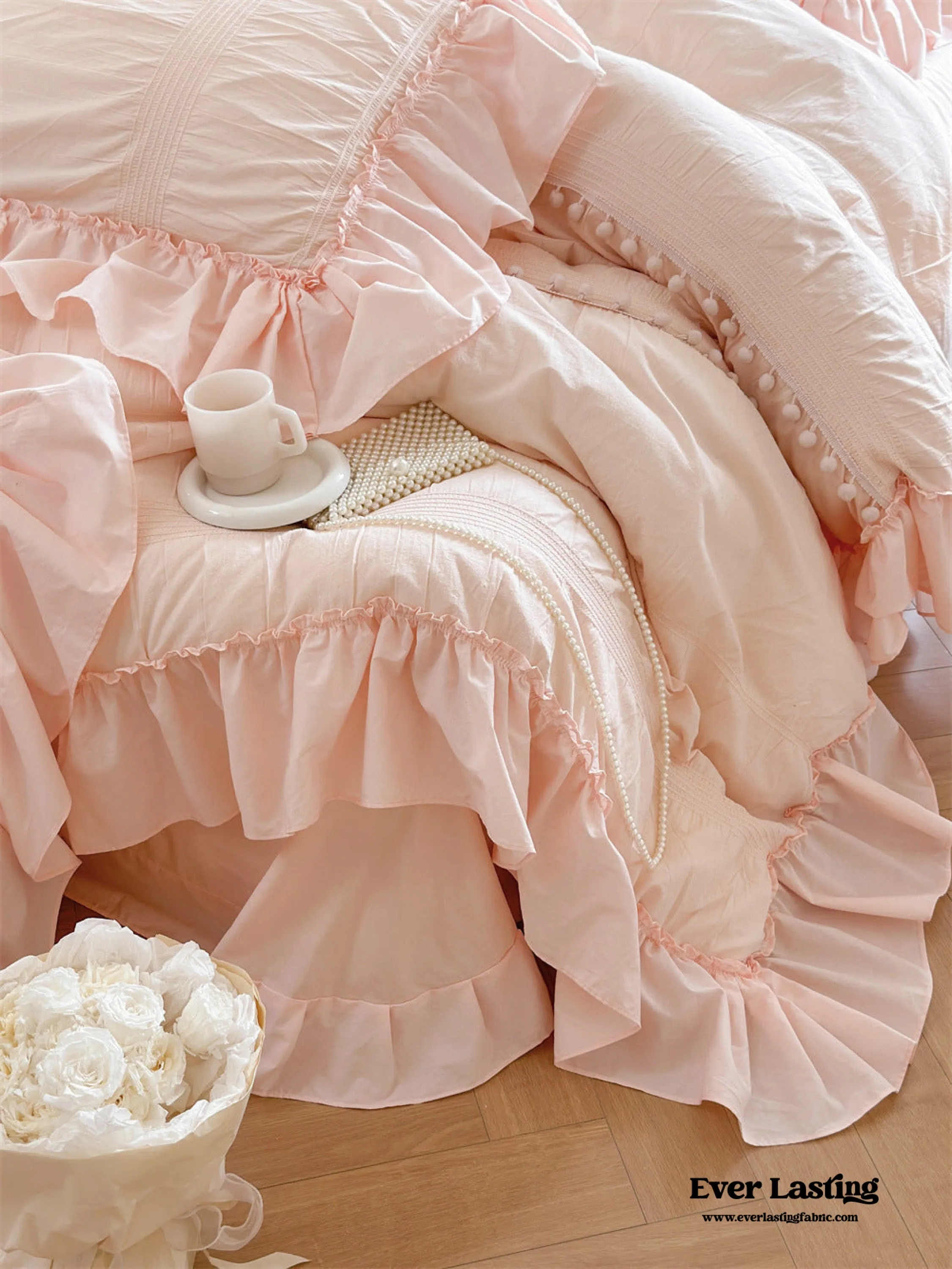 Bubble Washed Cotton Ruffle Bedding Set / Pink