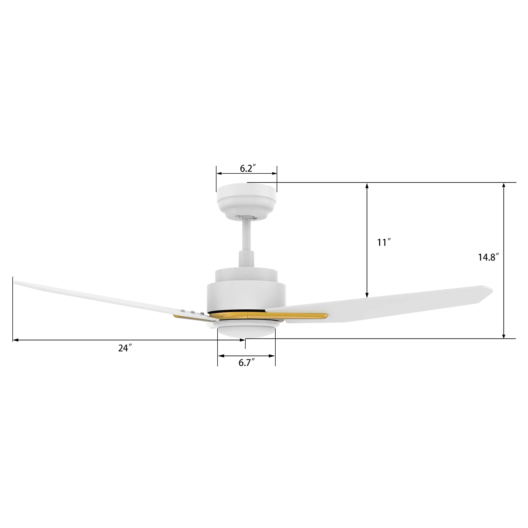 CALEN 48 inch 3-Blade Smart Ceiling Fan with LED Light Kit & Remote Control- White/White (Gold Detail)