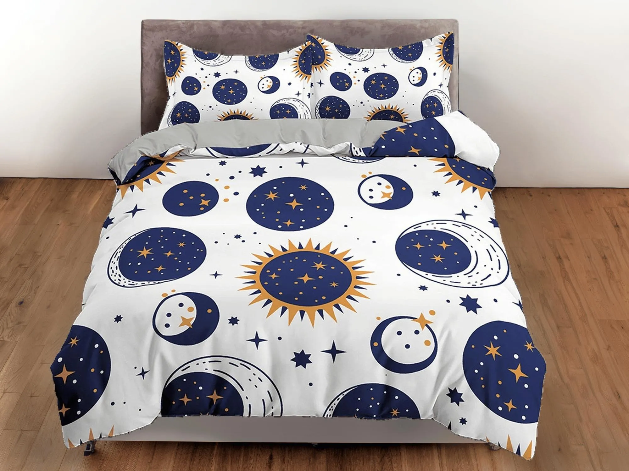 Celestial bodies bedding white, witchy decor dorm bedding, aesthetic duvet cover set, boho bedding set full king queen, astrology gifts