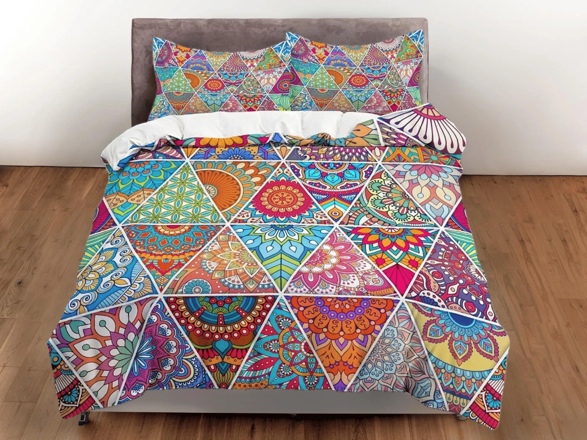 Colorful mexican patchwork quilt printed duvet cover set, aesthetic room bedding set full, king, queen size, boho bedspread shabby chic