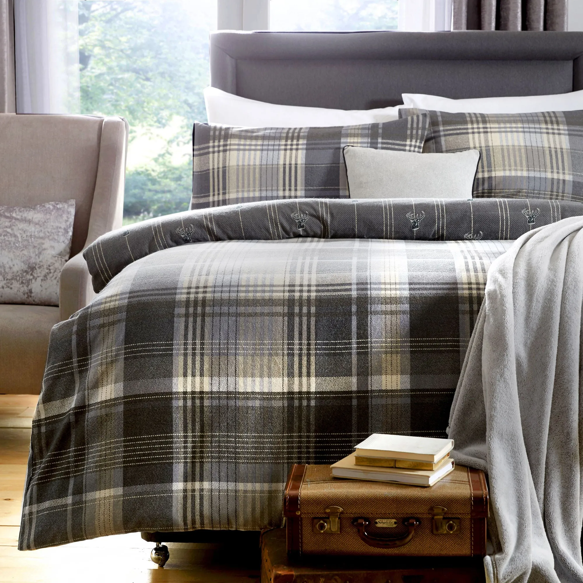 Connolly Check Duvet Cover Set by Dreams & Drapes Lodge in Charcoal