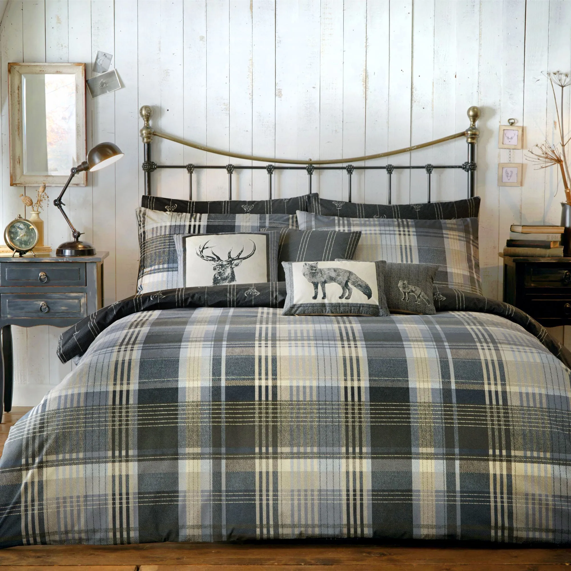 Connolly Check Duvet Cover Set by Dreams & Drapes Lodge in Charcoal