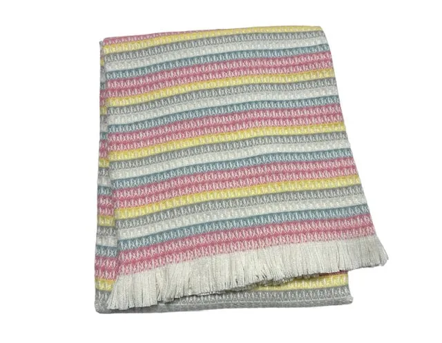 Cotton Blend Fringed Texture Multi Stripe Baby Blanket