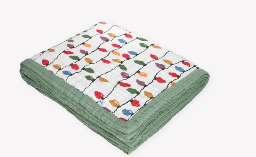 Cotton Muslin Quilted Throw - Christmas Bulbs