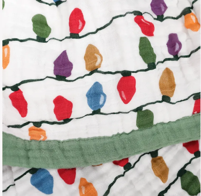 Cotton Muslin Quilted Throw - Christmas Bulbs