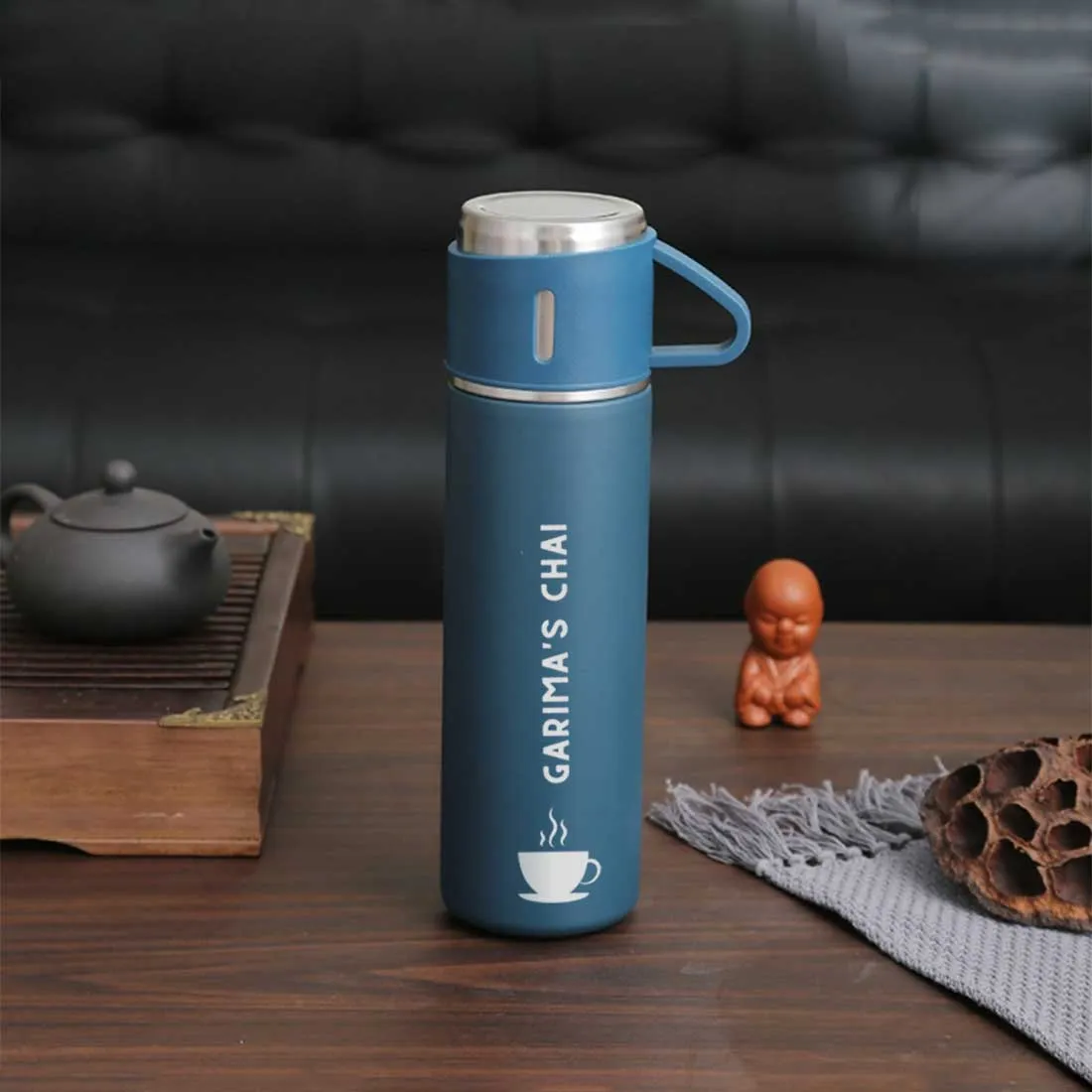 Customized Thermos Bottle With 2 Cups Gift Box Set - Add Name