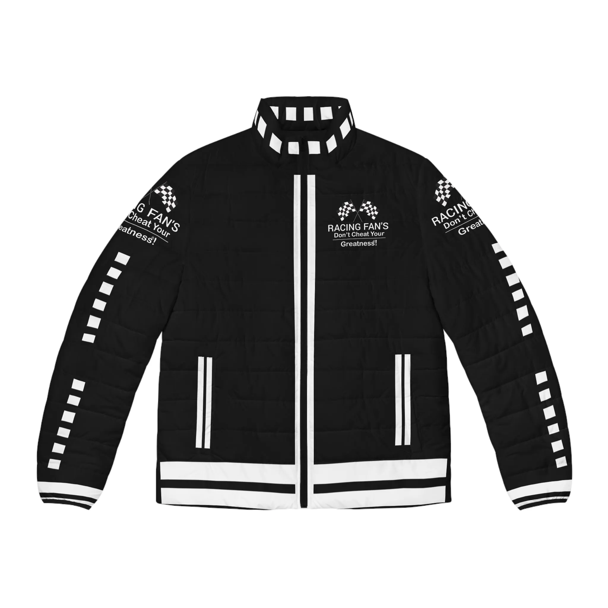 DCYG Racing Fans White Logo & Black  Unisex Puffer Jacket (AOP)