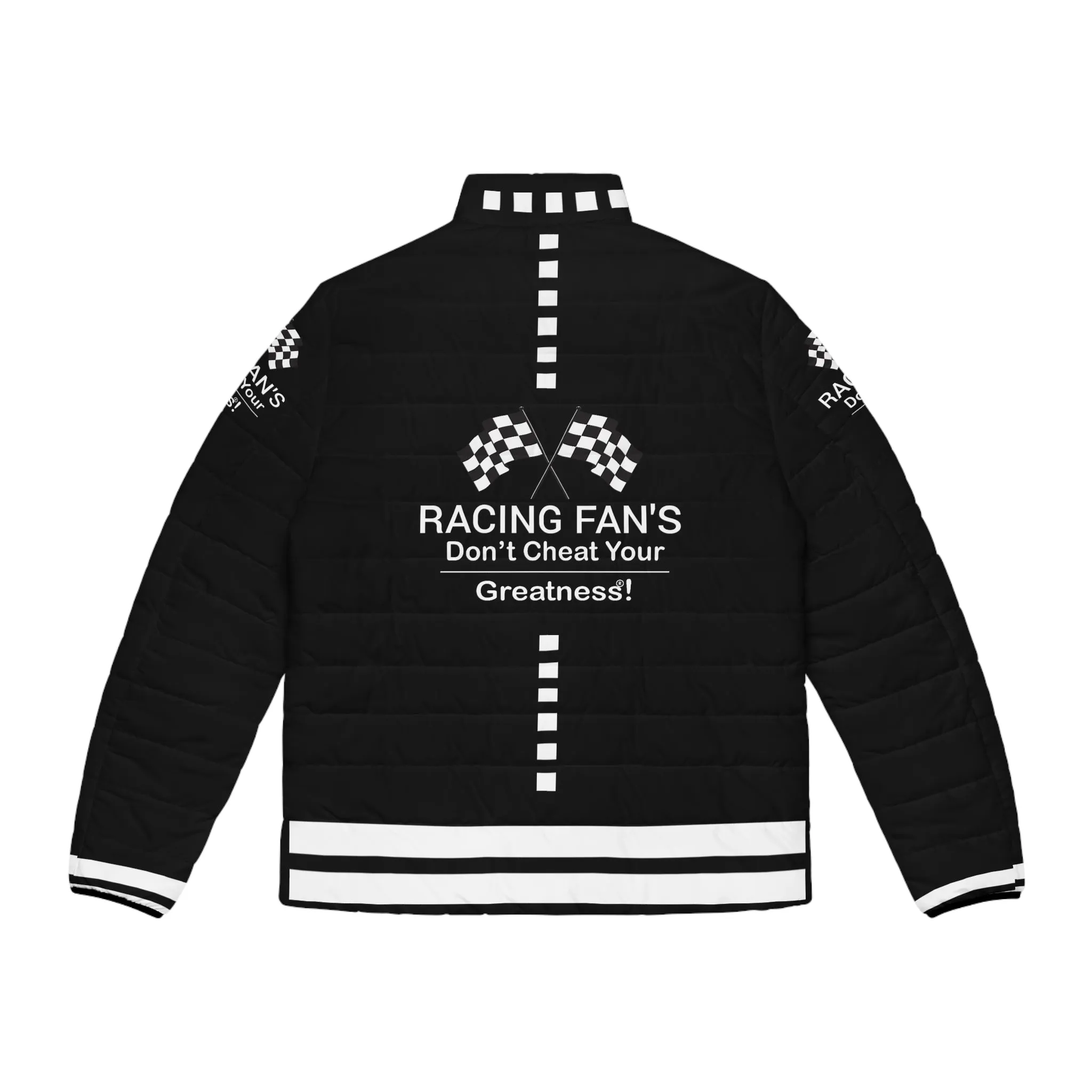 DCYG Racing Fans White Logo & Black  Unisex Puffer Jacket (AOP)